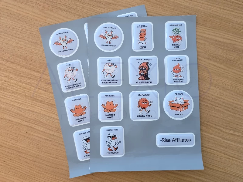 Epoxy Domed Printed A4 Sticker Sheet Resin Coat labels Custom Made by Alexio Promotions Nicosia Cyprus