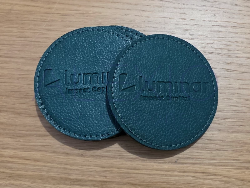 Debossing Leather, Coster Debossed logo by Alexio Promotions Nicosia Cyprus